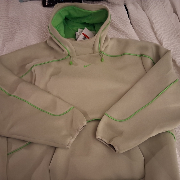 Nike Beige Pullover Hoodie with Neon Green Accents